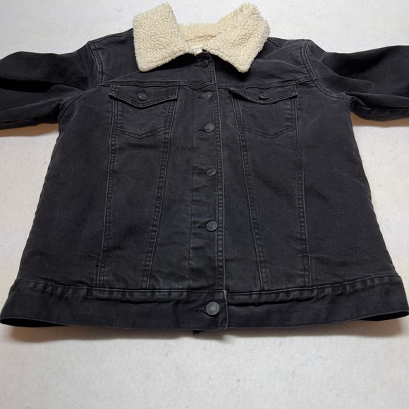 PacSun Sherpa Lined Denim Trucker Jacket Faux Shearling Black Adult Medium - Picture 2 of 13